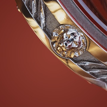 La tête de lion en or 18 carats sur le flanc de la montre